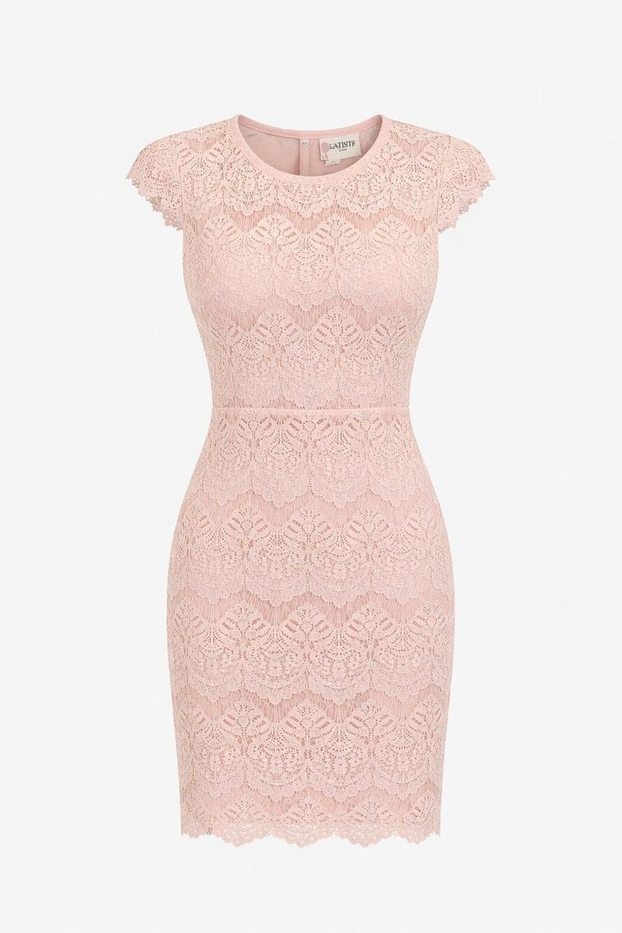 Blush Pink Lace Dress Size Medium Sheath Romantic Boho Wedding Guest Prom Spring